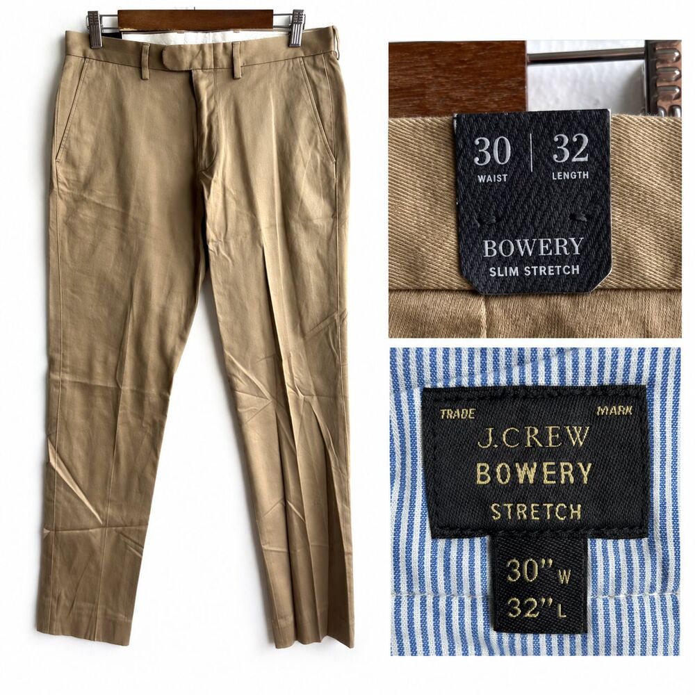 NWT J.Crew Bowery Slim Dress Pants Mens 30x32 Beige Stretch Khaki Chino Trousers